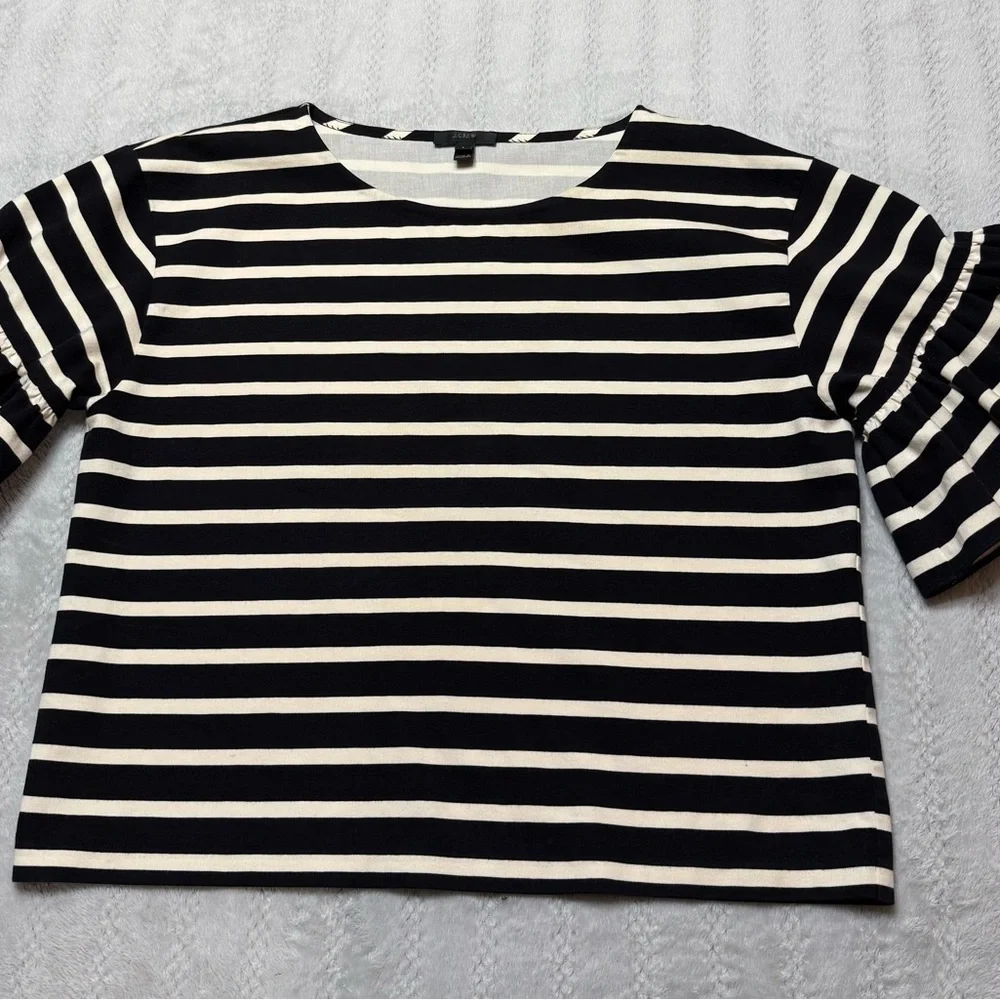 JCREW Ruffle Sleeve Tee In Black Cream